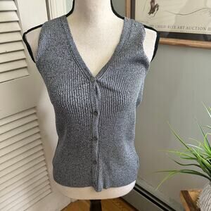 THEORY Thin Ribbed Vest Womens Large Gray Bleeker Minimalist Neutral Quiet Luxe